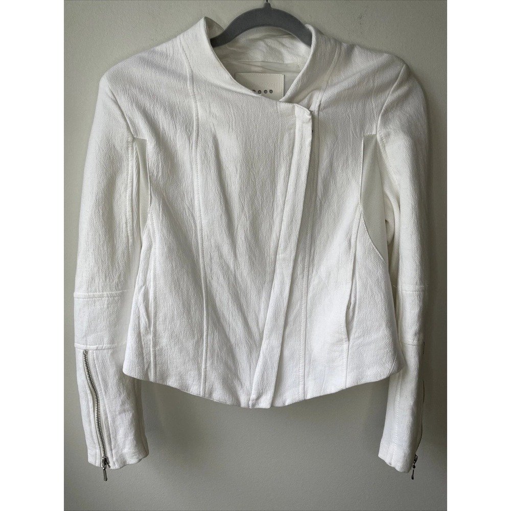 BLANKNYC Moto Jacket Womens Small White Asymmetrical Zip Edgy Chic Casual Luxe